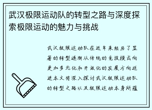 武汉极限运动队的转型之路与深度探索极限运动的魅力与挑战